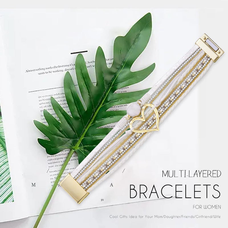 Btysun Bracelets for Women，Valentines Day Gifts for Her Teens Leather Bracelets for Women Mothers Day Gifts for Mom Birthday Gift Inspirational Gift for Daughter Wrap Bracelet Sister Friend Teen Girl Gift Layered Christmas Jewelry - Image 2